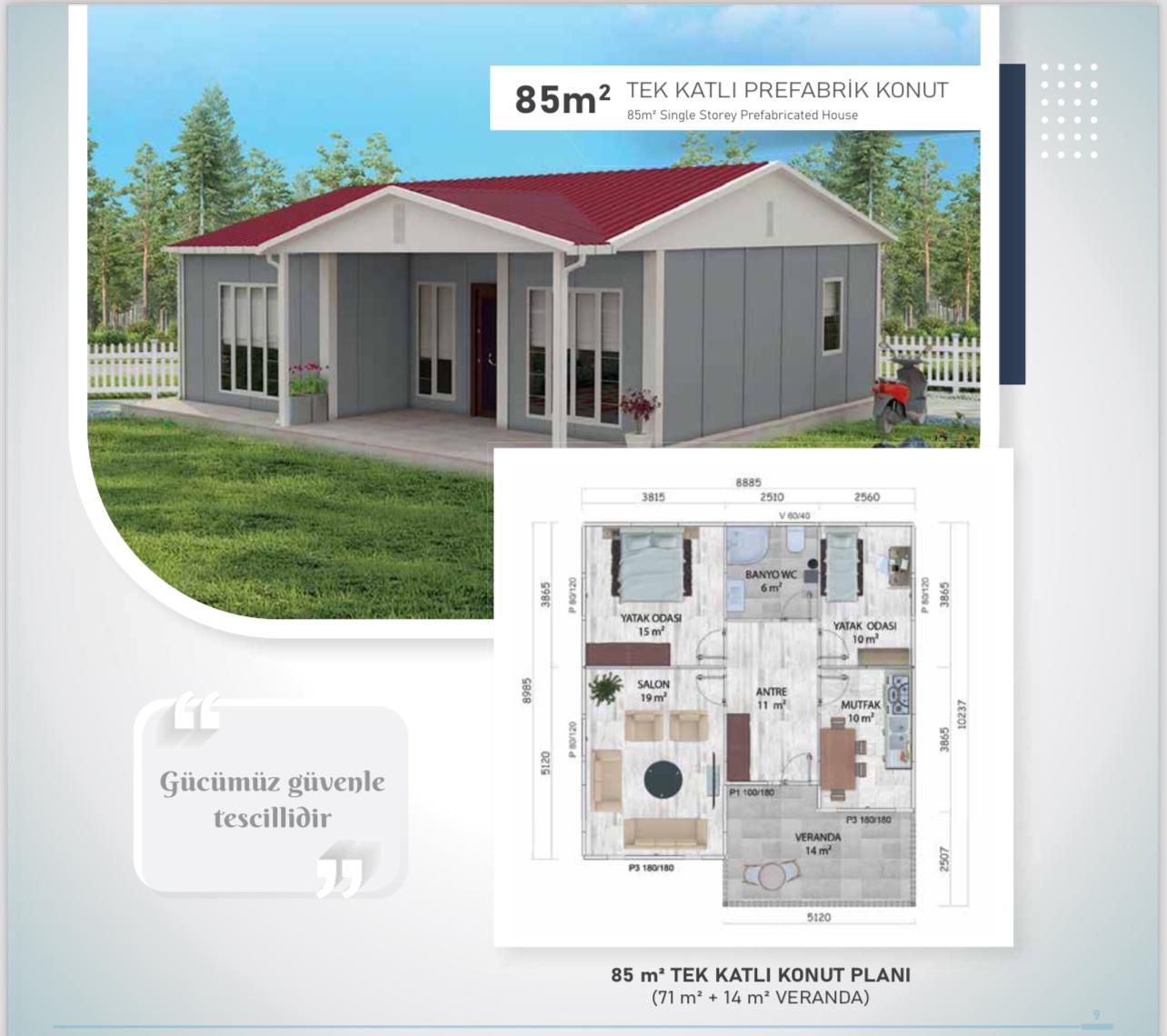 85 Metre kare tek kat çelik ev