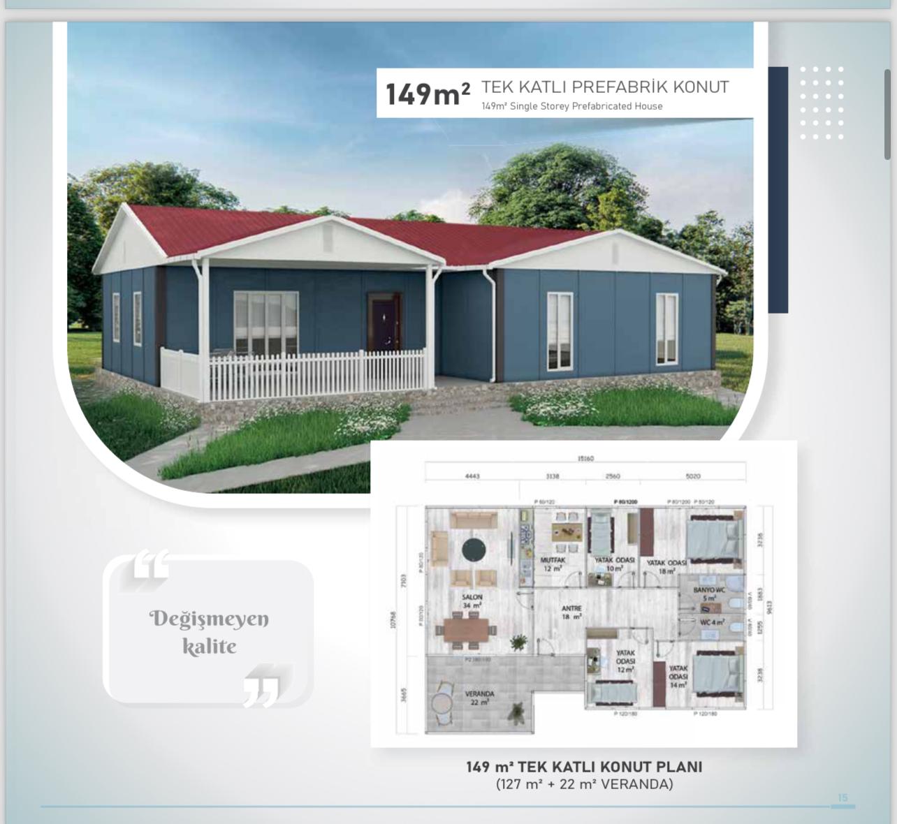 149 Metre kare 4+1 Tek kat villa